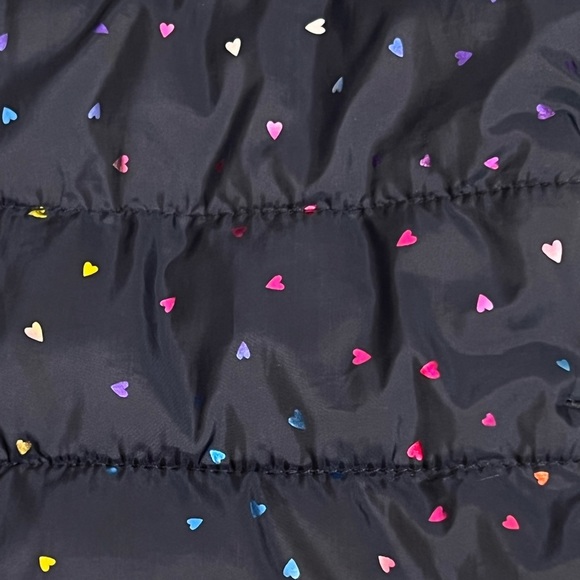 Baby Gap Lightweight Upcycled Puffer Jacket Blue with Foil Rainbow Hearts - Picture 8 of 9